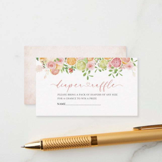 Elegant Watercolor Citrys Rosa Flowers baby show Tilläggskort (Fram/Back In Situ)