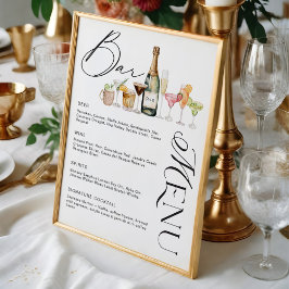 Elegant Watercolor Cocktails Bröllop Pub Menu Poster