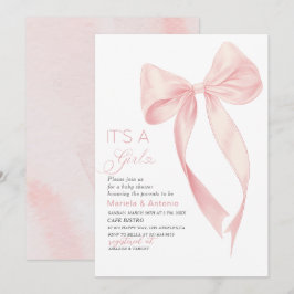 Elegant Watercolor Coquette Rosa Bow Girl Baby Sh Inbjudningar
