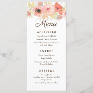 Elegant Watercolor Coral & Guld Ro Bröllop Menu Meny