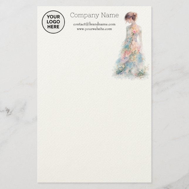 Elegant Watercolor Couture Bröllopsmode Designerar Brevpapper (Framsida)