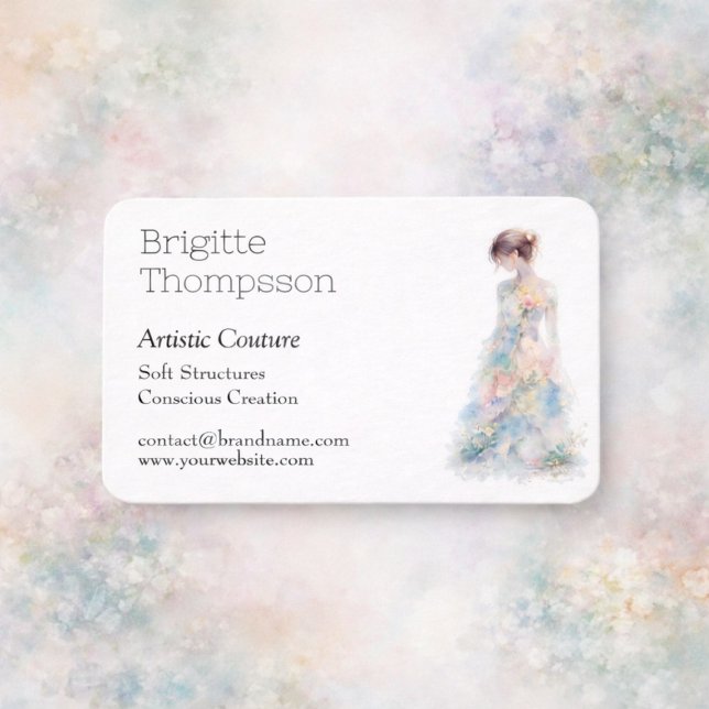 Elegant Watercolor Couture Bröllopsmodedesigner Visitkort (Skapare uppladdad)
