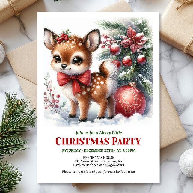 Elegant watercolor deer snowy forest Christmas   Inbjudningar (Elegant watercolor deer snowy forest Christmas invitation

)