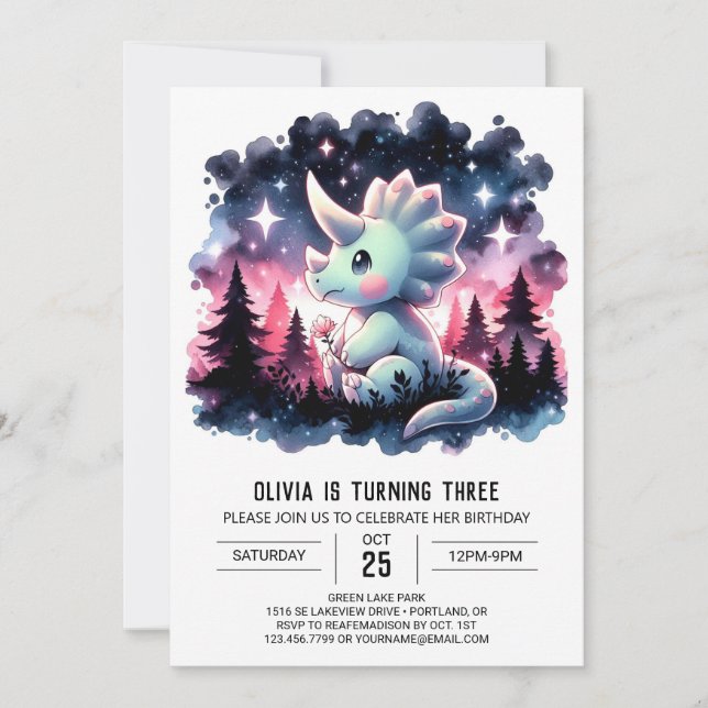 Elegant Watercolor Dino Birthday Inbjudningar (Framsida)
