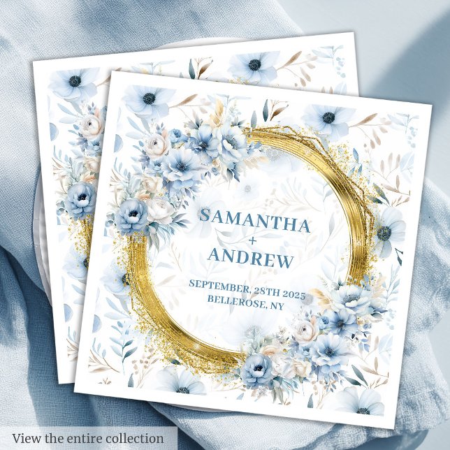 Elegant Watercolor Dusty Blue Guld Bröllop Napkins Pappersservett (Elegant Watercolor Dusty Blue Gold Wedding Napkins

)