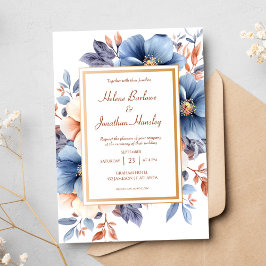 Elegant Watercolor Dusty Blue Terracotta Bröllop Inbjudningar