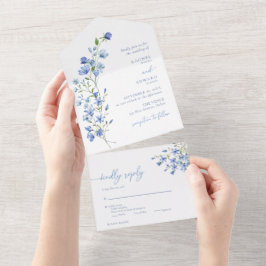 Elegant Watercolor Dusty Blue Wildblomma Bröllop