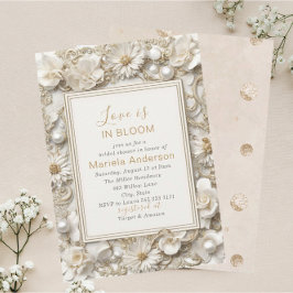 Elegant Watercolor Dusty White Golden Flowers Brid Inbjudningar