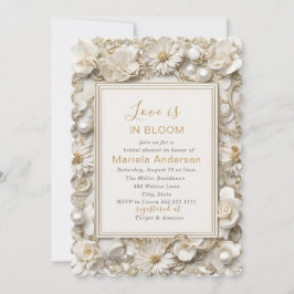 Elegant Watercolor Dusty White Golden Flowers Brid Inbjudningar