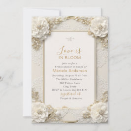 Elegant Watercolor Dusty White Golden Flowers Brid Inbjudningar