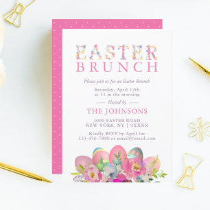 Elegant Watercolor Eggs Blommigt Påsk BRUNCH Inbjudningar