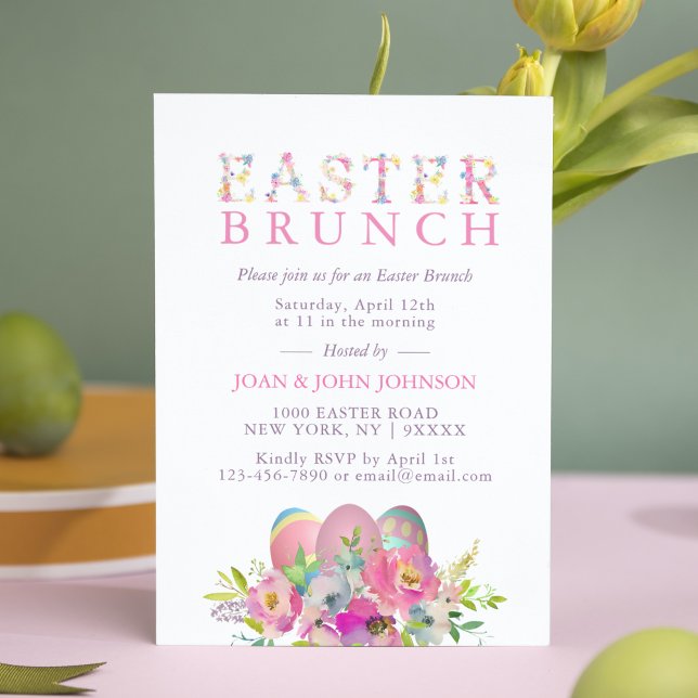 Elegant Watercolor Eggs Blommigt Påsk BRUNCH Inbjudningar (Skapare uppladdad)