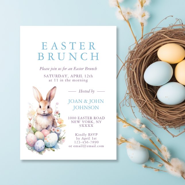 Elegant Watercolor Eggs Blommigt Påsk BRUNCH Kort (Elegant Watercolor Eggs Floral Easter BRUNCH Card)