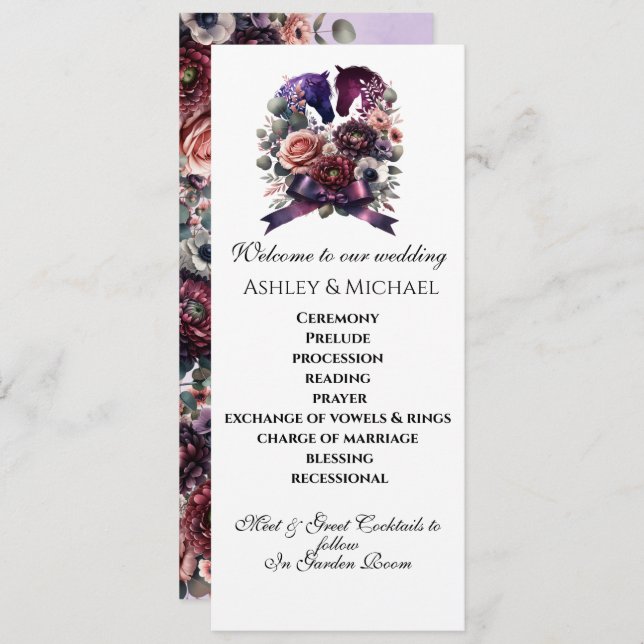 Elegant Watercolor Equestrian Bröllop Program (Fram/baksida)