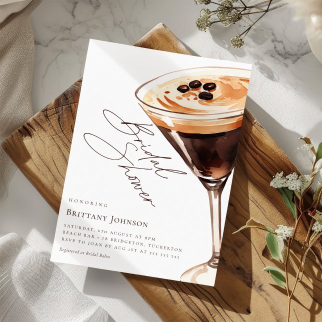 Elegant Watercolor Espresso Martini Bröllopsdusch Inbjudningar (Skapare uppladdad)