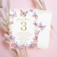 Elegant Watercolor Ett 3-års Födelsedag Fjäril Fl
