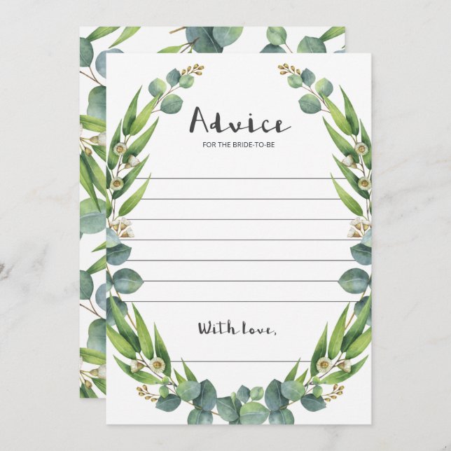 Elegant Watercolor Eucalyptus Advice for Bride (Fram/baksida)