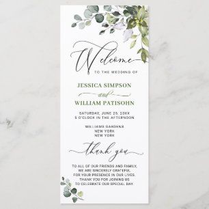Elegant Watercolor Eucalyptus Bröllop Ceremony Pro Program