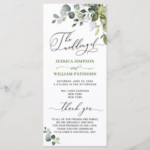 Elegant Watercolor Eucalyptus Bröllop Ceremony Program