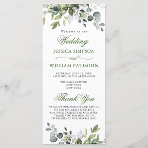Elegant Watercolor Eucalyptus Bröllop Ceremony Program