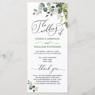 Elegant Watercolor Eucalyptus Bröllop Ceremony Program