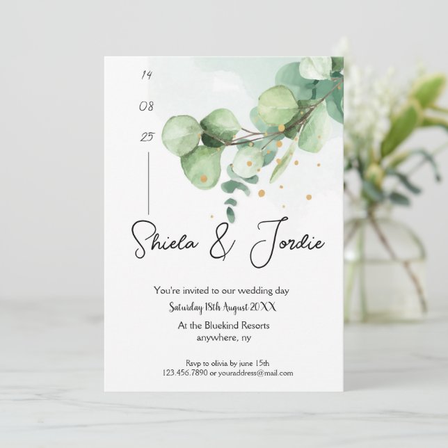 Elegant Watercolor Eucalyptus Bröllop Inbjudningar (Stående Fram)