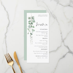 Elegant Watercolor Eucalyptus Bröllop Menu Meny