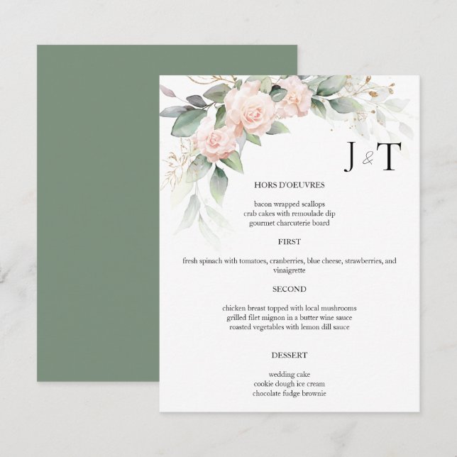 Elegant Watercolor Eucalyptus Bröllop Menus Inbjudningar (Fram/baksida)