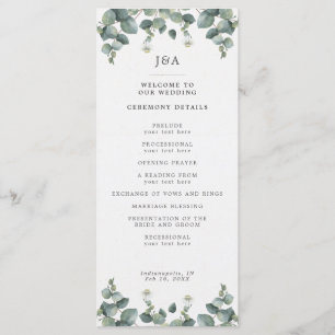 Elegant Watercolor Eucalyptus Bröllop Program