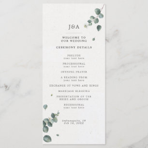 Elegant Watercolor Eucalyptus Bröllop Program