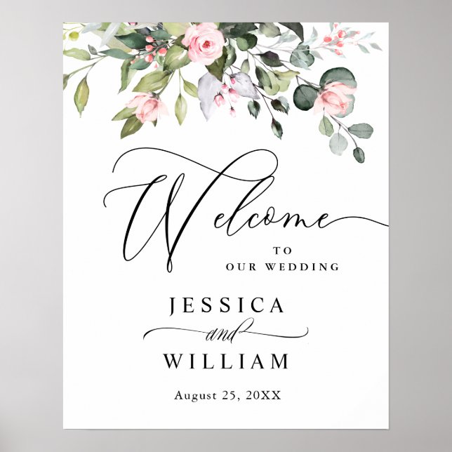 Elegant Watercolor Eucalyptus Bröllop Welcome Poster (Framsidan)