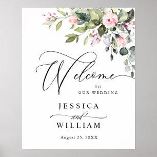 Elegant Watercolor Eucalyptus Bröllop Welcome Poster