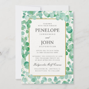 Elegant Watercolor Eucalyptus Destination Wedding Inbjudningar