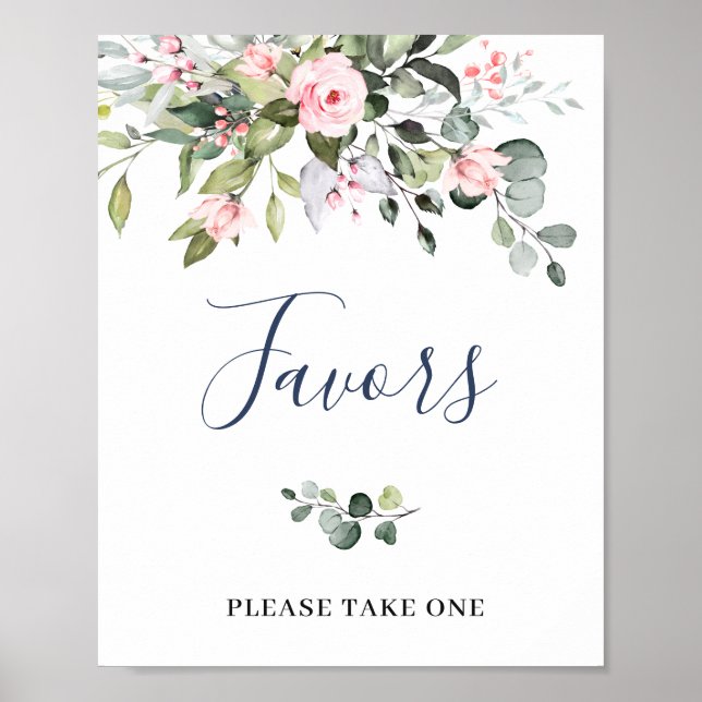 Elegant Watercolor Eucalyptus Favors Bröllop Sign Poster (Framsidan)