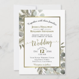 Elegant Watercolor Eucalyptus Golden Gräs Bröllop Inbjudningar