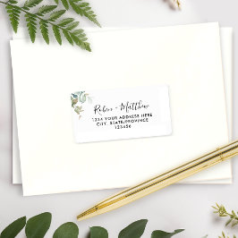Elegant Watercolor Eucalyptus Greenery Adress Adressetikett