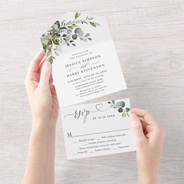 Elegant Watercolor Eucalyptus Greenery Bröllop (Tearaway)