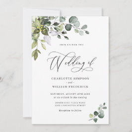 Elegant Watercolor Eucalyptus Greenery Bröllop Inbjudningar