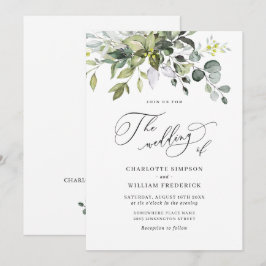 Elegant Watercolor Eucalyptus Greenery Bröllop Inbjudningar