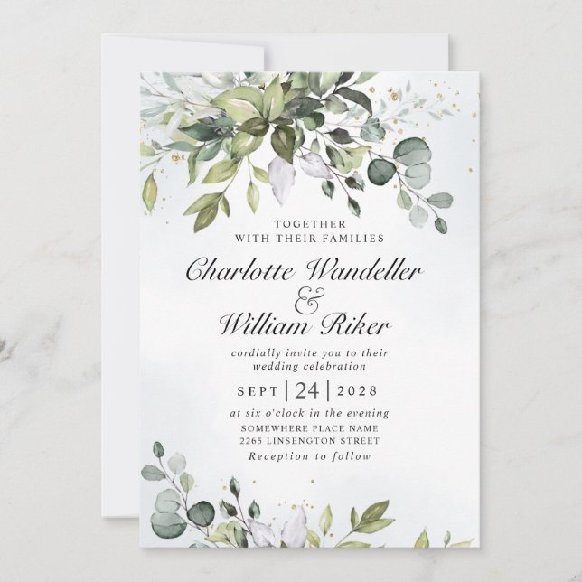 Elegant Watercolor Eucalyptus Greenery Bröllop Inbjudningar (Framsida)