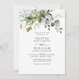Elegant Watercolor Eucalyptus Greenery Bröllop Inbjudningar