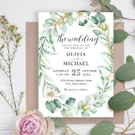 Elegant Watercolor Eucalyptus Greenery Bröllop Inbjudningar