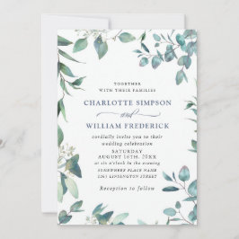 Elegant Watercolor Eucalyptus Greenery Bröllop Inbjudningar