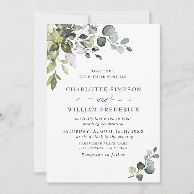 Elegant Watercolor Eucalyptus Greenery Bröllop Inbjudningar (Framsida)