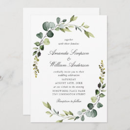 Elegant Watercolor Eucalyptus Greenery Bröllop Inbjudningar