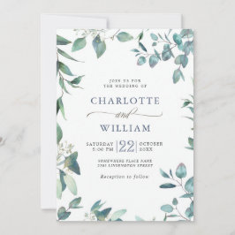 Elegant Watercolor Eucalyptus Greenery Bröllop Inbjudningar