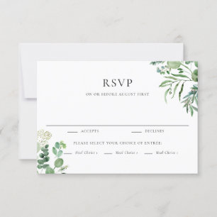 Elegant Watercolor Eucalyptus Greenery Bröllop OSA Kort