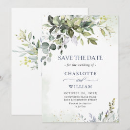 Elegant Watercolor Eucalyptus Greenery Bröllop Spara Datumet