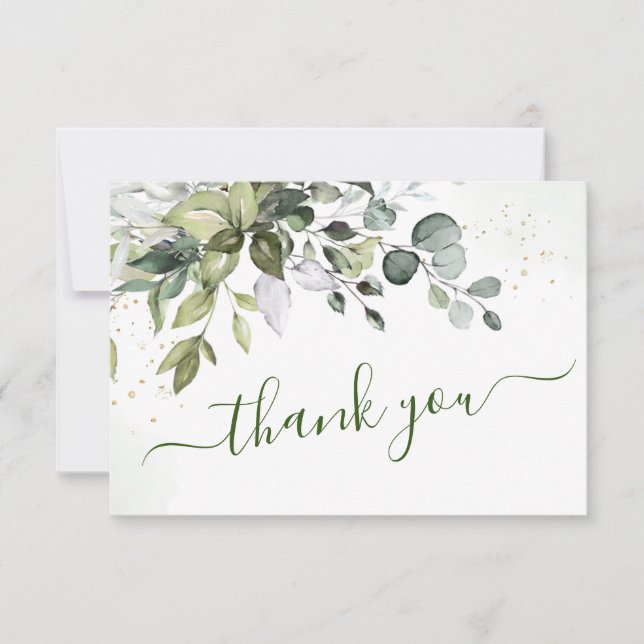 Elegant Watercolor Eucalyptus Greenery Bröllop Tack Kort (Framsida)