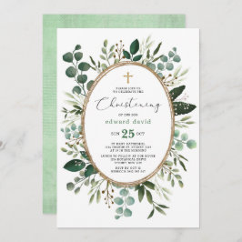 Elegant Watercolor Eucalyptus Greenery Christening Inbjudningar